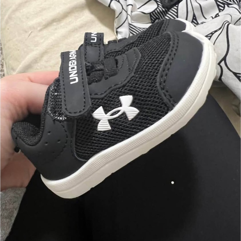 Under Armour Black and White Kids' Velcro Athletic Sneakers